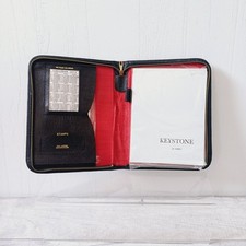 Vintage Keystone Real Leather Organiser Black 1975 Calender Stationery Writing 