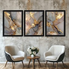 Set of 3 Gold Marble Abstract