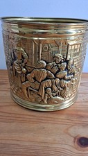 Vintage Embossed Round Brass, Planter Pot , Bin, Fire Wood Store, Umbrella Tidy