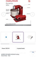 Morphy Richards Accents Red Folding Mixer 6 Speed MISSING WHISKS