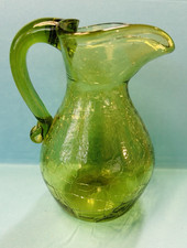 Vtg Small Green Crackle Glass