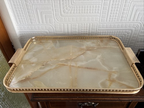 Vintage 1950s gold large tray - gold,