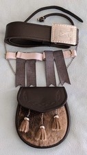 Original Scottish Sporran (Greenland Seal) + Leather Belt & Flashes. 