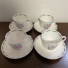 Susie Cooper Set Of 4 Tea Cups & Saucers Fragrance Pattern Bone China - Ex Cond