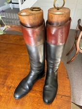 Pair of Maxwell Vintage Black & Tan Leather Riding Boots with Wooden Boot trees