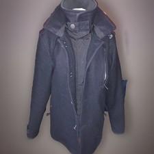 Superdry Wool Coat Button Double Black Label Jermyn Street Trench PRISTINE Large