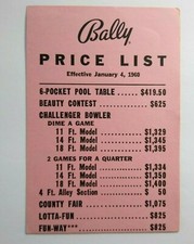 Bally Operator Price List