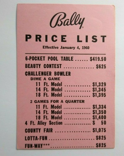 Bally operator price list - price,
