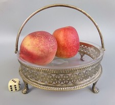 Jam Preserve Cream Dish Bowl. Silver plated handled basket. Glass Liner. VTG 6"