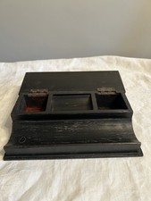 Antique Wooden Ebonised  Desk Tidy. Lift Up Lid With 3 Compartments. Pen Rest