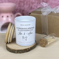Personalised Wedding Day Candle Gift Scented Soy Wax Votive Dove Present