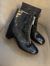 Whistles Roman Croc Zip Boots Black Leather Size 7 (40)