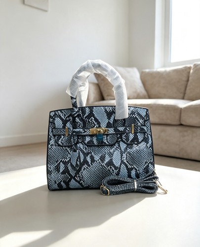 Blue grey snake print handbag - grey,
