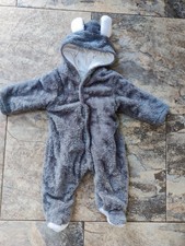 Baby Grey Bunny Rabbit Pram Suit Snow Unisex Boy Girl 3-6 Months Fluffy Warm