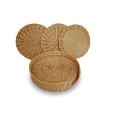 Housewarming gift Handmade 6PCS Vintage Rattan Placemats Round Table Mats Set