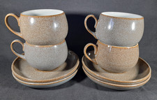 4 x Denby Greystone Tea Cups & Saucers, Smooth