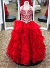 NEW* Little Rosie Girls Glitz Long National Pageant Dress LR2039 Red 14 $600
