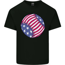 Baseball USA Stars and Stripes American Flag Mens Cotton T-Shirt Tee Top