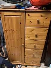 Pine tall boy style wardrobe - pine,
