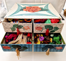 Vintage Embroidery Silks Tapestry Wool Multicoloured Lot Bundle Box Needles Reel