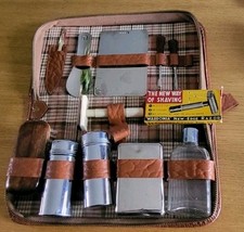 Vintage Men's Grooming Kit in Leather Travel Case Chrome Plated Vanity Set