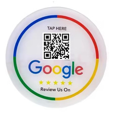 NFC Google Review Plaque With QR Code – Tap to Review Sign for Business - White