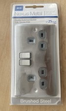 BG Nexus Metal Double Switched Socket 13a Double Pole Brushed Steel Grey Inserts