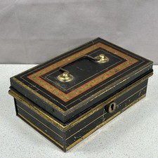 Vintage Cash Tin Black Blue Red Gold Metal Box Storage Container Made In England