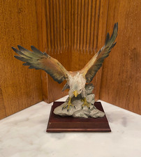 ? Bald Eagle Figurine – Wings Spread, Resin on Rock & Wooden Plinth (18cm Tall)