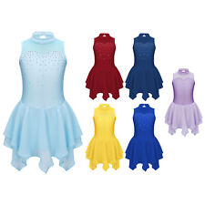 Kids Girls Skirts Mesh Dress Dancewear Leotard Shiny Halter Neck Modern Dance