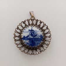 Vintage Silver Tone Delft Blue