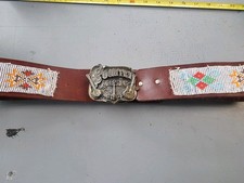 Brown Leather Belt with Native American Inspired Beadwork 37" to 40" waist
