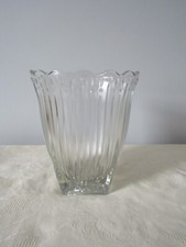 Vintage retro Clear Rib Glass Vase Square base 18cm tall 15cm diameter