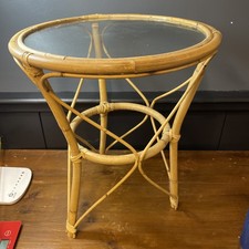 FAB VINTAGE CANE BAMBOO ROUND COFFEE CONSERVATORY TABLE TIKI BOHO