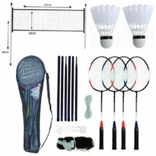 PROFESSIONAL BADMINTON SET 4 PLAYER RACKET SHUTTLECOCK POLES NET BAG GAME