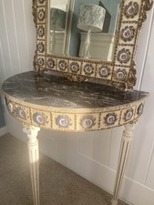 Beautiful Limoges Half Table & Wall Mirror Adorned with Dainty Limoges Plates 