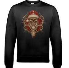 Santa & Reindeer Skull Mens Xmas Sweatshirt Biker Gothic Motorbike Bike Jumper