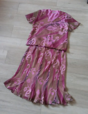 Personal Choice Brown Sheer Leaf Print Skirt &Top Pink Lining Vintage 1990s UK18