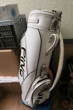 ping leather golf bag, inesis trolley, new towel, balls, new wooden tees,  cover