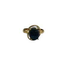 9ct 9k Yellow Gold Natural Solid Black Opal Ladies Ring Size O1/2. Brand New