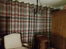 Next 90"x 90" Burgundy & Grey Black out Plaid Thermal Lined Ring Top Curtains