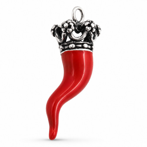 Red cornicello crown - cornicello, pendant