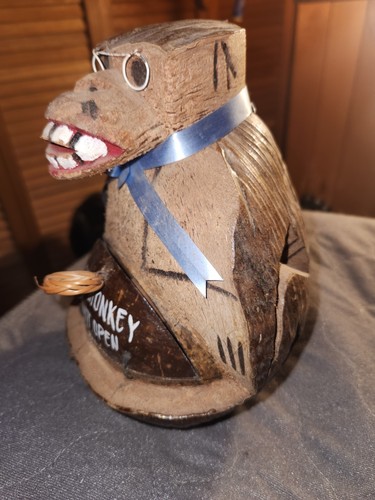 Carved coconut rude monkey - carved, gag