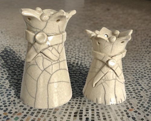 Pair raku crackle glaze - pair,
