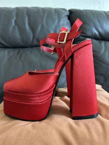 Womens red platform block heel - red,