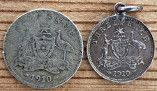 Australia, Silver 1910 Threepence & 1910 Sixpence George V Coins - .925 Silver