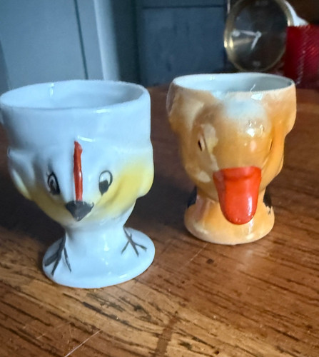 Vintage egg cups chick - egg,