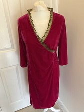 AVOCA ANTHOLOGY Dress SIZE 3 Uk 12/14 Velvet Pink 3/4 Sleeve Green Occasion Wear