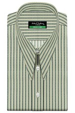 Mens 1930s Goodfellas Spear Point Dagger Collar Green Chain Stitch Stripes Shirt