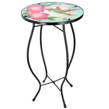 Iron/Glass Round Side Coffee Patio Table Mosaic Design Garden Flower Plant
